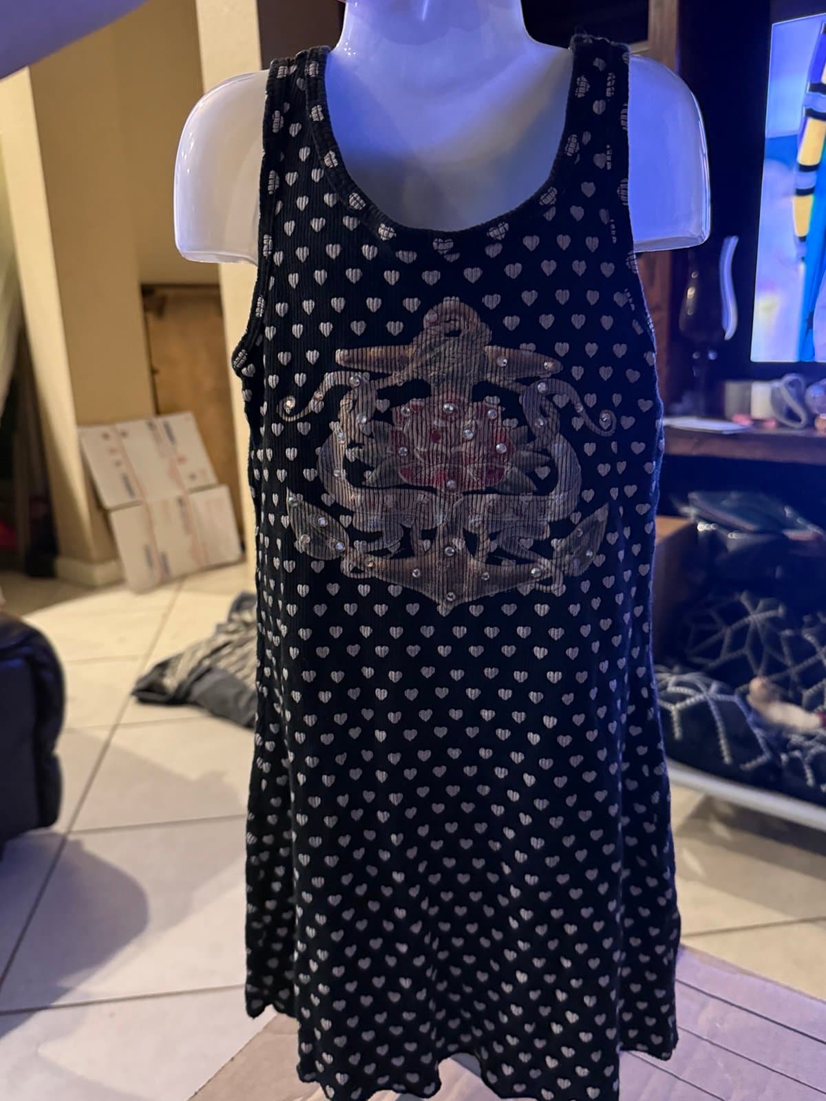 Flowers by Zoe Black Heart Dress with Sparkly Emblem Size S