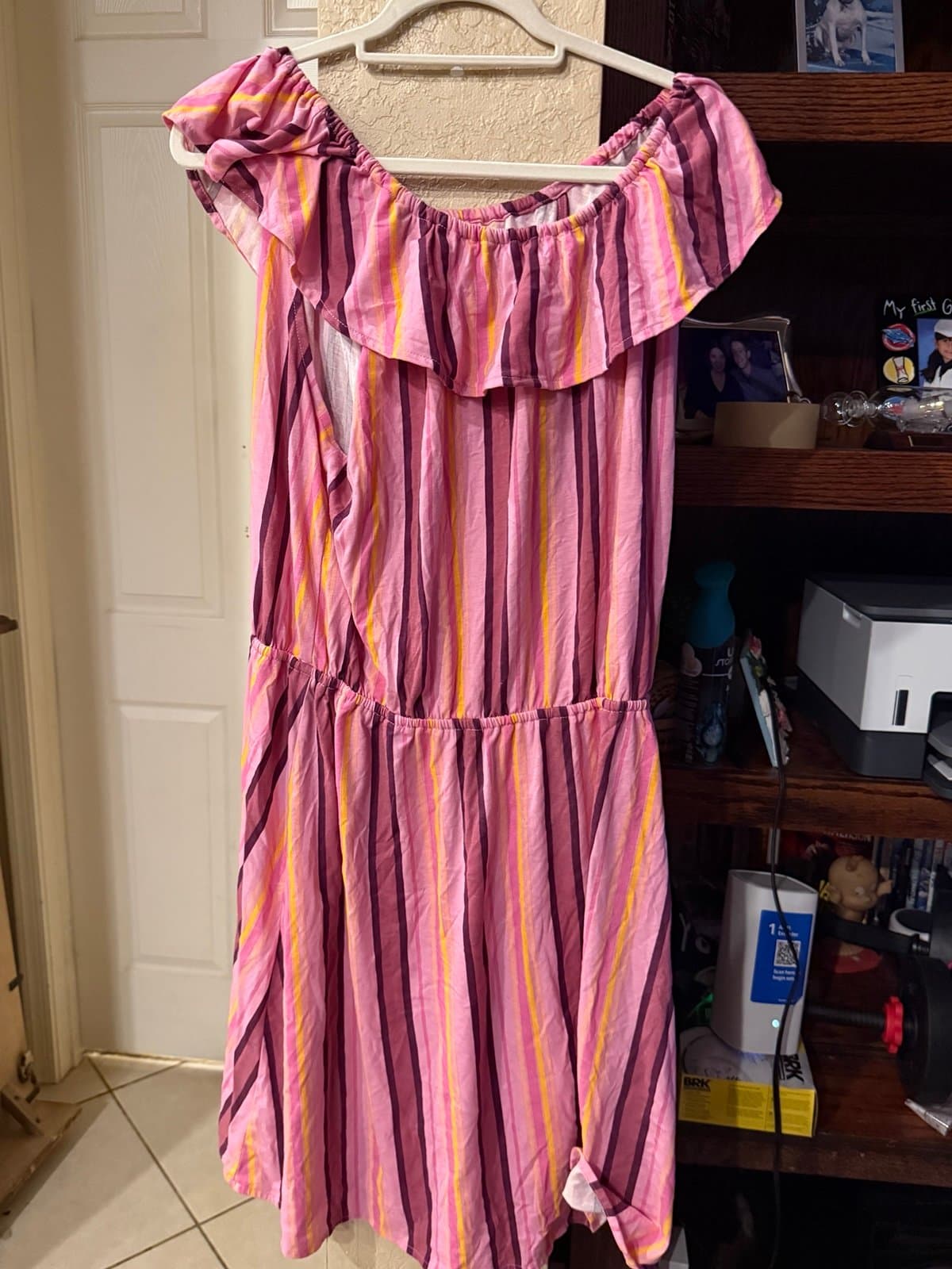 PLACE Pink Yellow Purple Striped Off-Shoulder Romper Dress XXL Adult