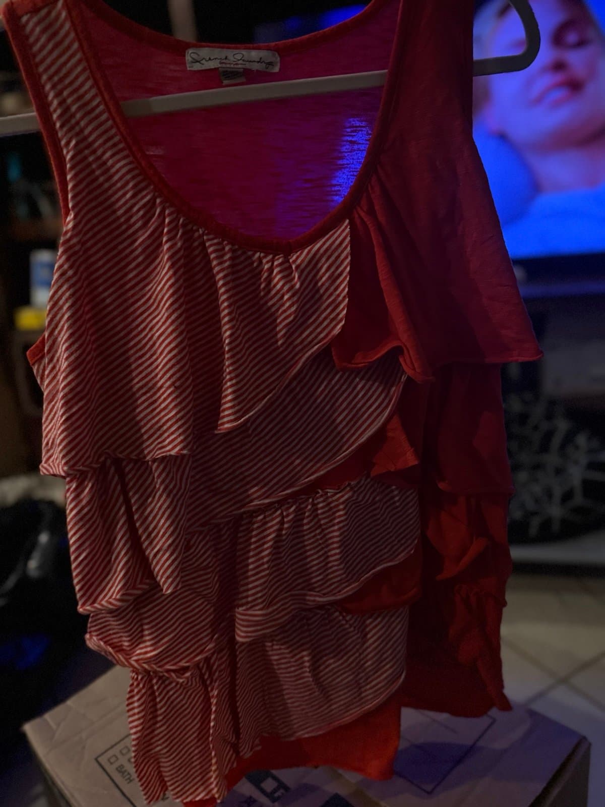 French Laundry Woman Red Striped Ruffled Tank Top 18/20
