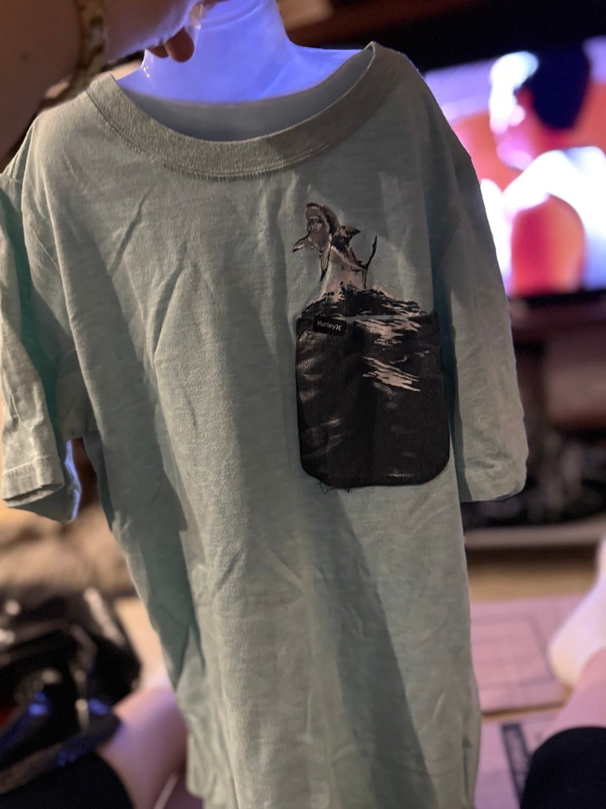 Hurley Shark T-Shirt Medium Aqua