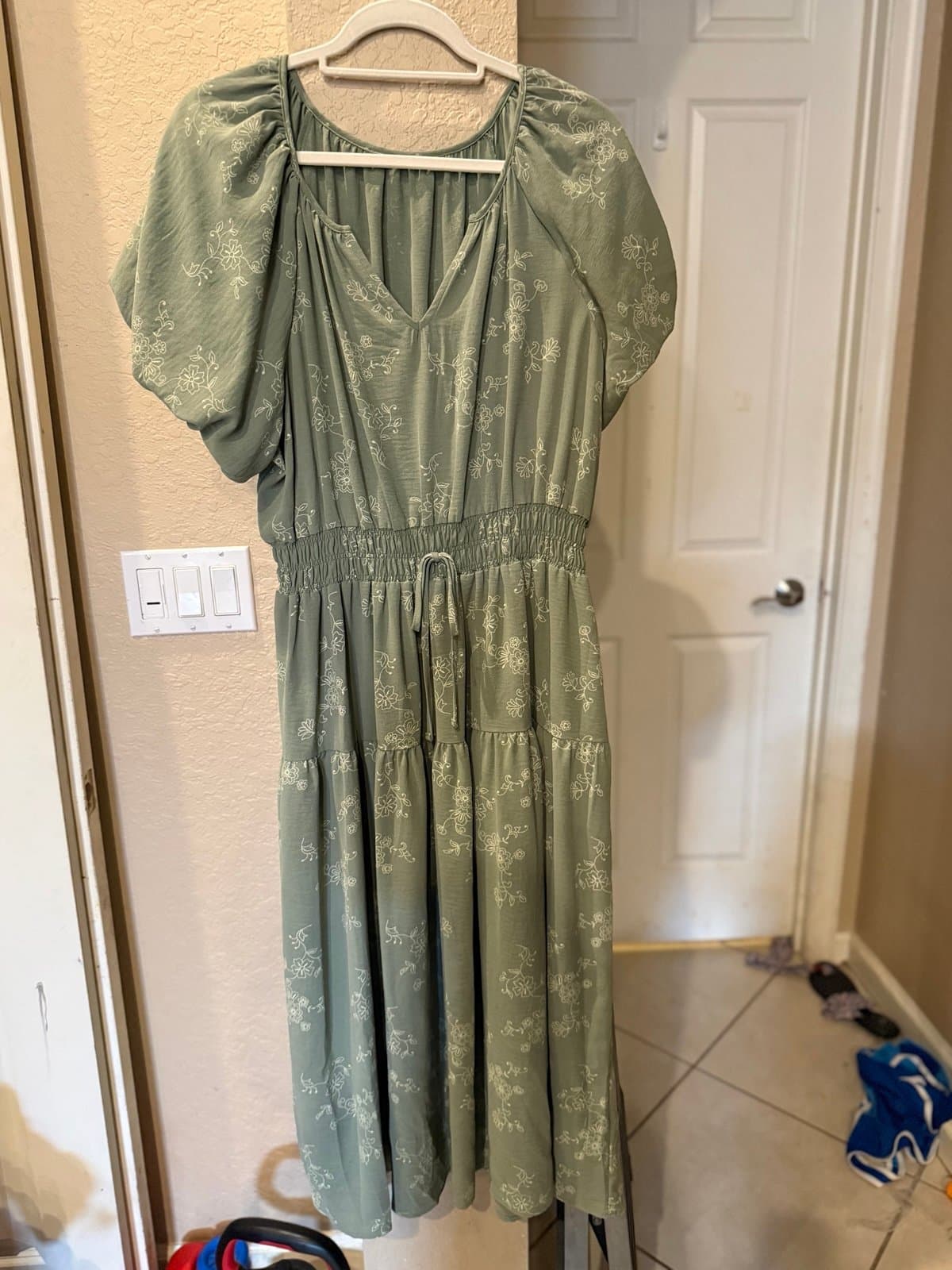 Sage Green Floral Midi Dress