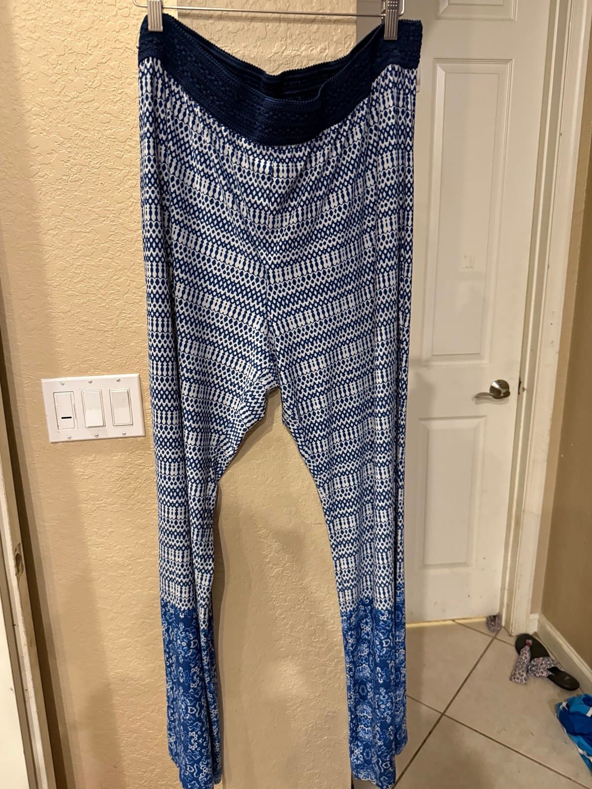 Vintage America Blues Blue White Patterned Palazzo Pants XL/2X