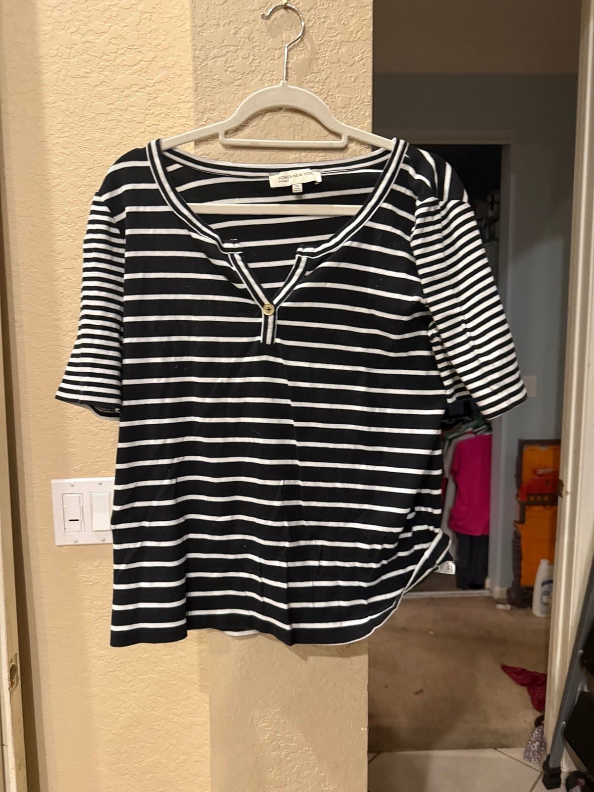 Jones New York Sport Striped Henley Top XXL