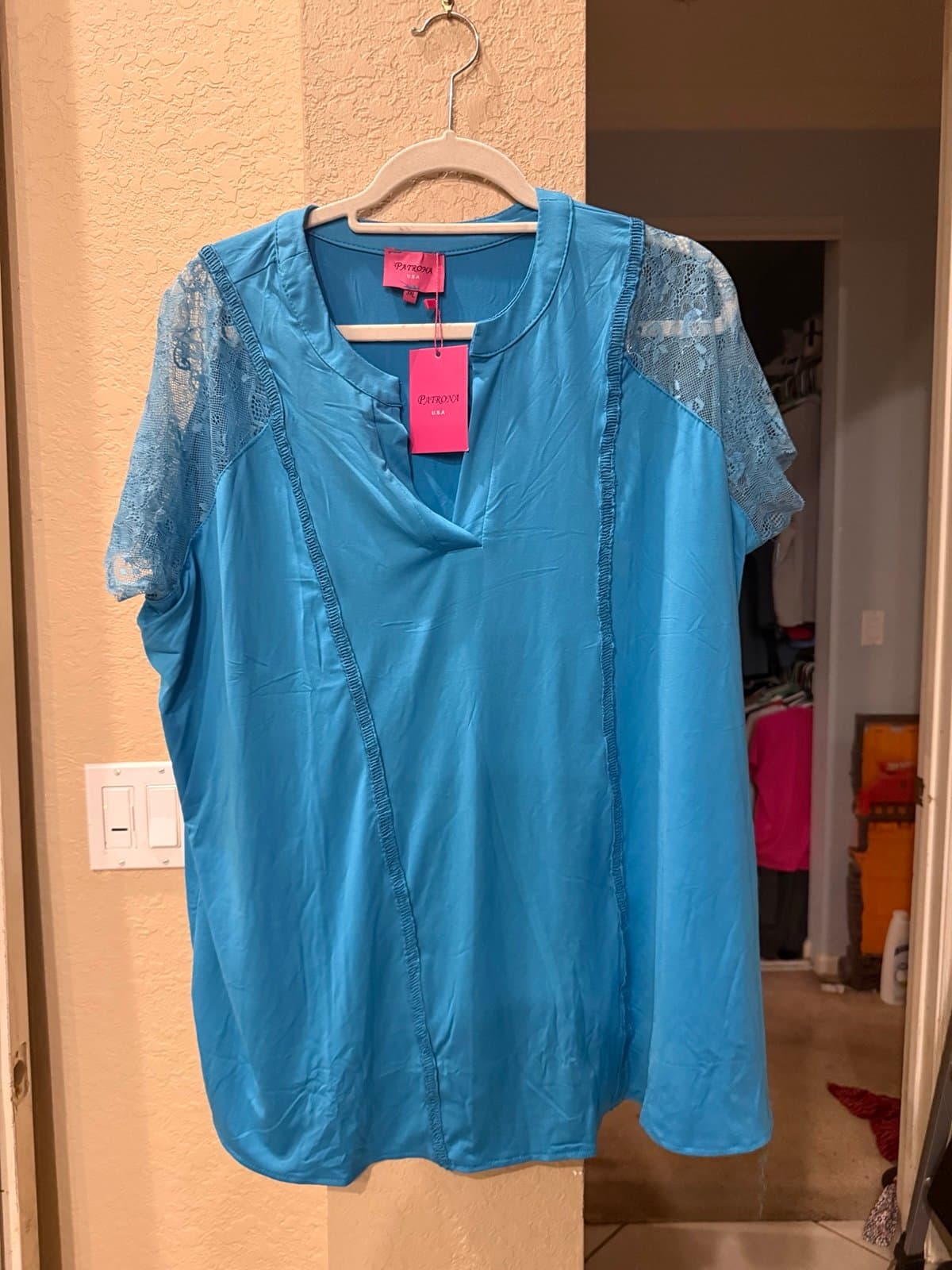 New Patrona USA Blue Lace Sleeve Top 3XL