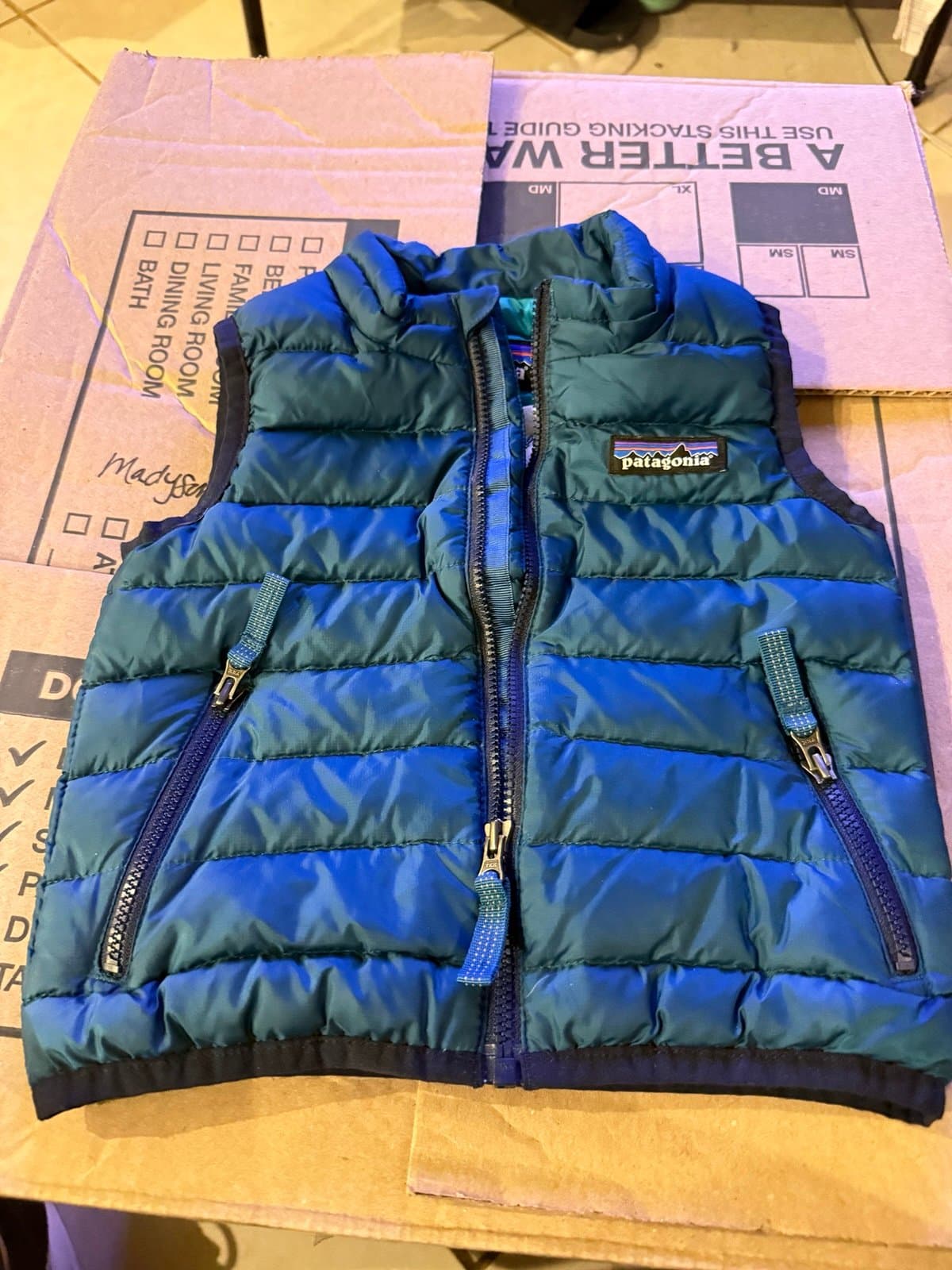Patagonia 6-12M Blue/Teal Puffer Vest w/ Anchorage Logo