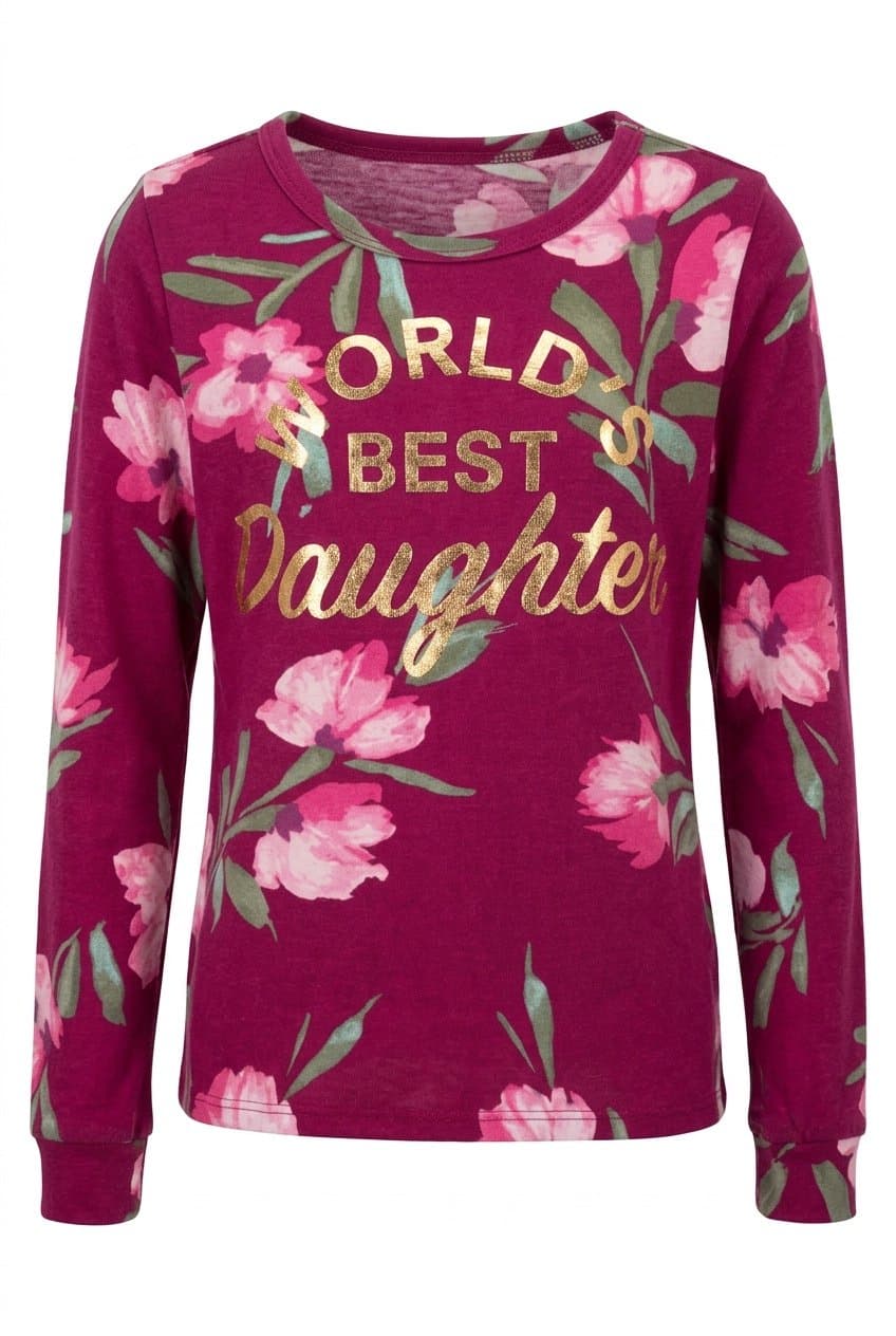 Children's Place Magenta Floral World's Best Daughter Long Sleeve Shirt S