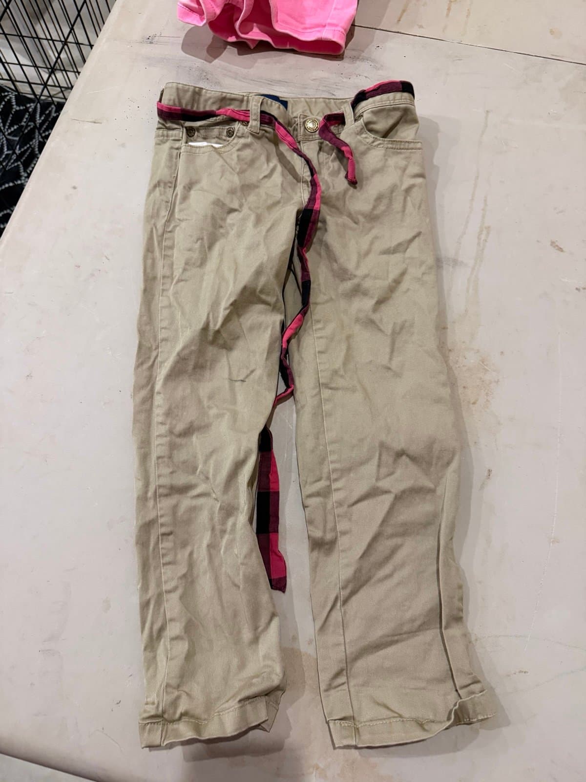 Ralph Lauren Khaki Pants 6X with Pink Plaid Belt
