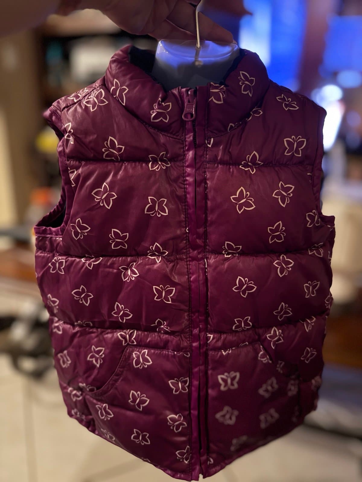 Old Navy Girls 5T Purple Butterfly Puffer Vest