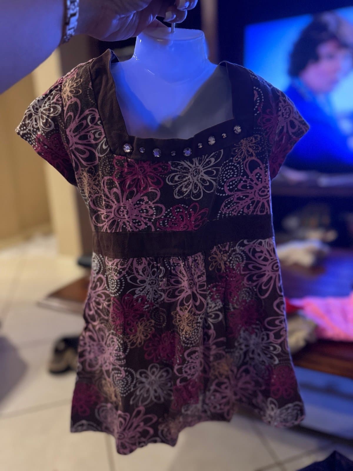 Brown Floral Tunic with Rhinestones