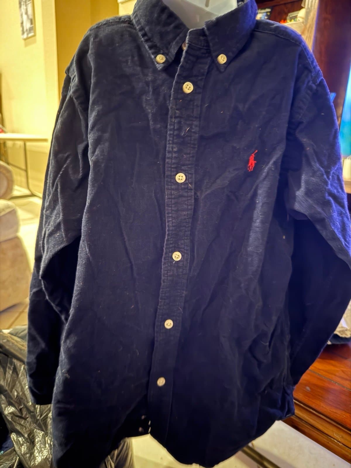 Ralph Lauren Navy Blue Corduroy Button Up Shirt Size 7