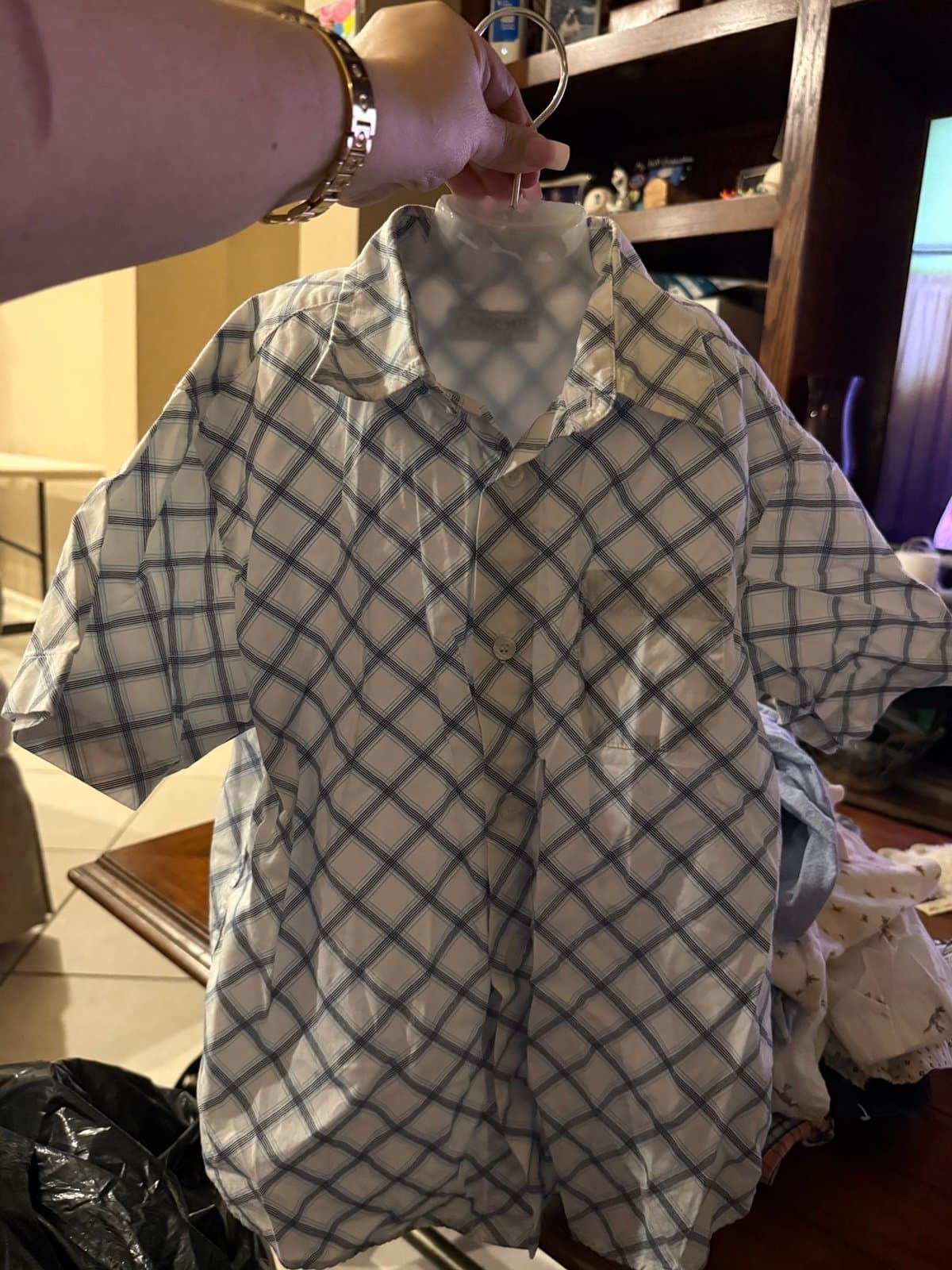Cherokee Kids Plaid Short Sleeve Button-Up Shirt 7-8 Yrs