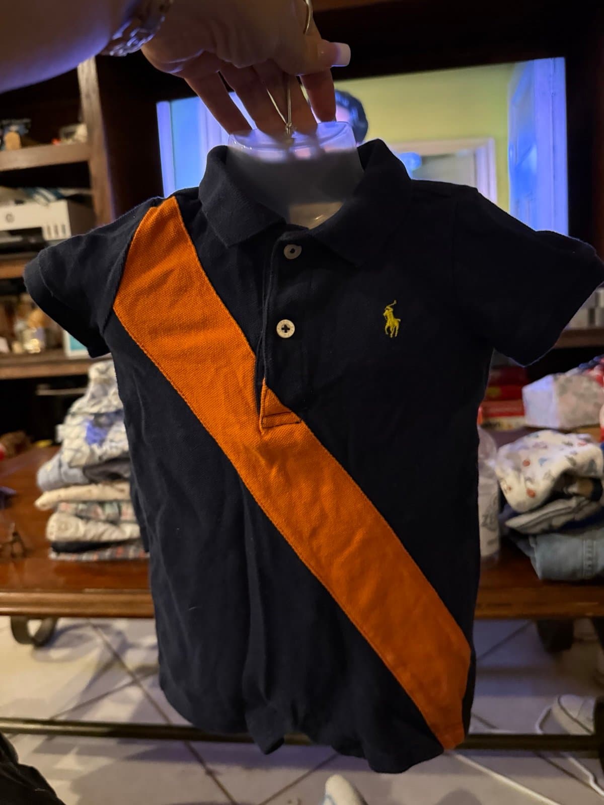 Ralph Lauren Baby Boy Polo onesie Navy Blue Orange 9M