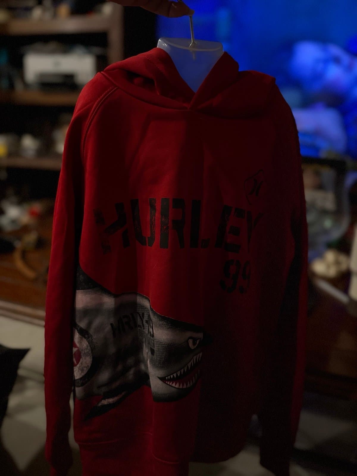 Hurley red shark graphic hoodie size S