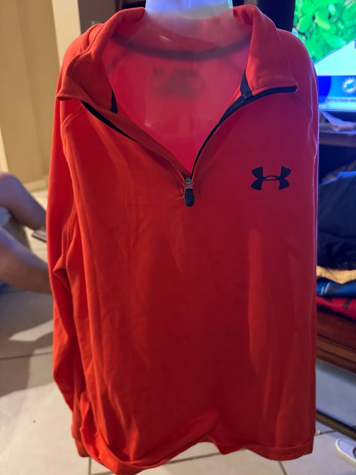 Under Armour HeatGear Orange Quarter Zip Long Sleeve Shirt YMD/JM/M