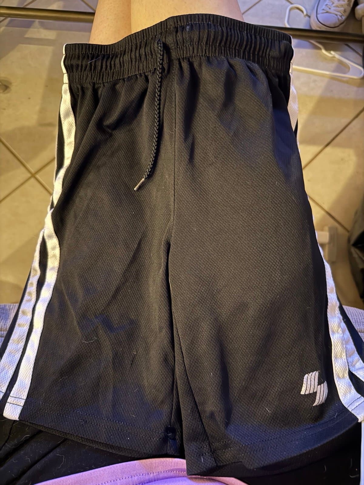Place Sport Black Athletic Shorts White Stripes M/M-7/8