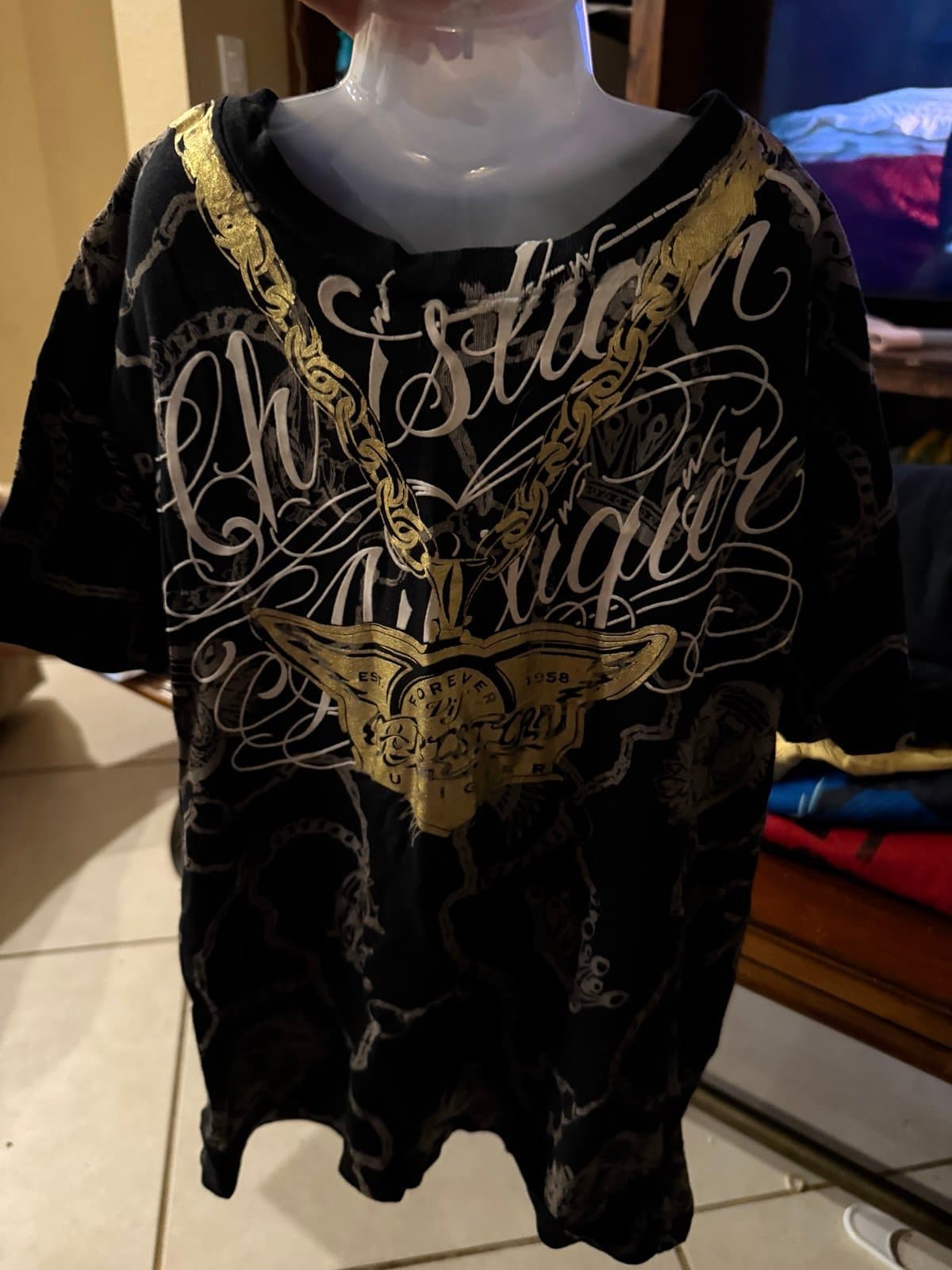 Christian Audigier Kids Black Graphic T-Shirt Size 5/6