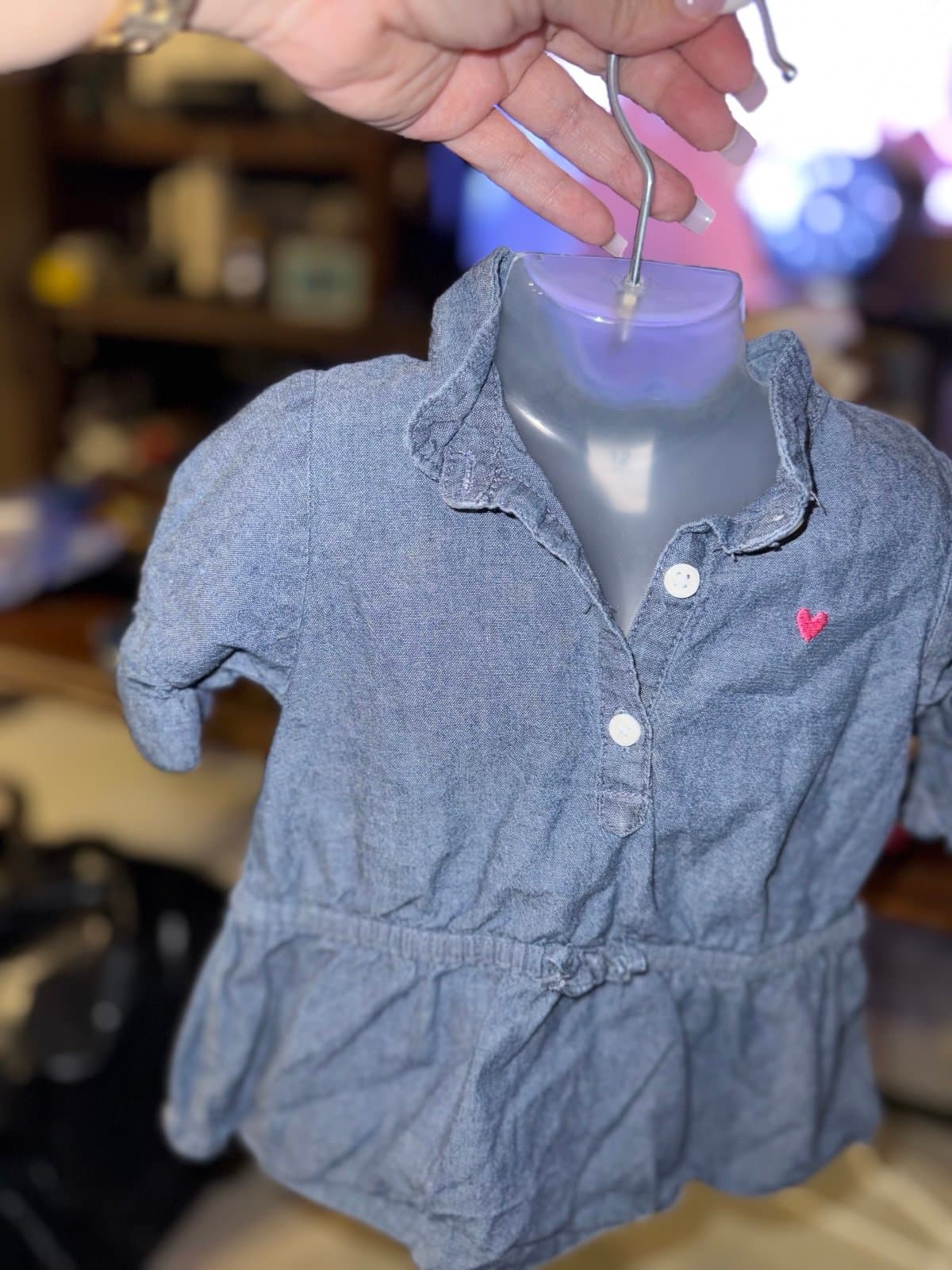 Carter's 12 Months Blue Denim Dress with Pink Heart