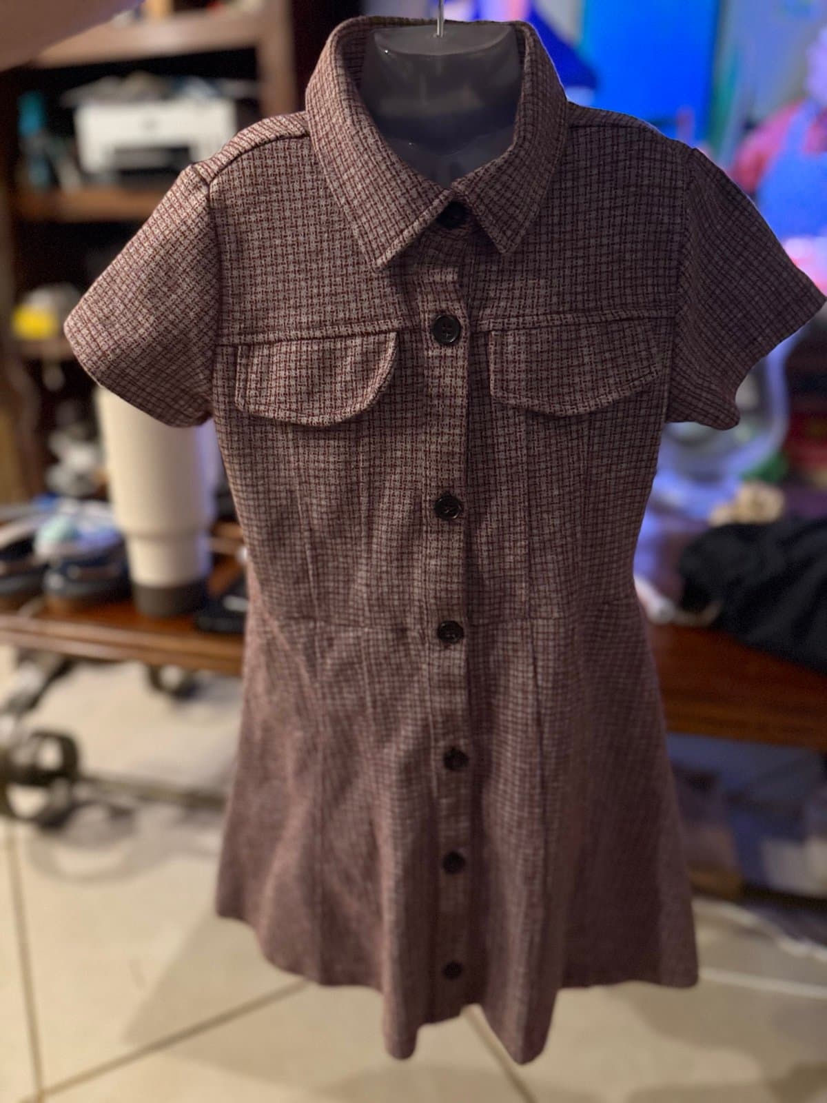 Zara Girls Plaid Short Sleeve Collared Button Front Dress Size 7