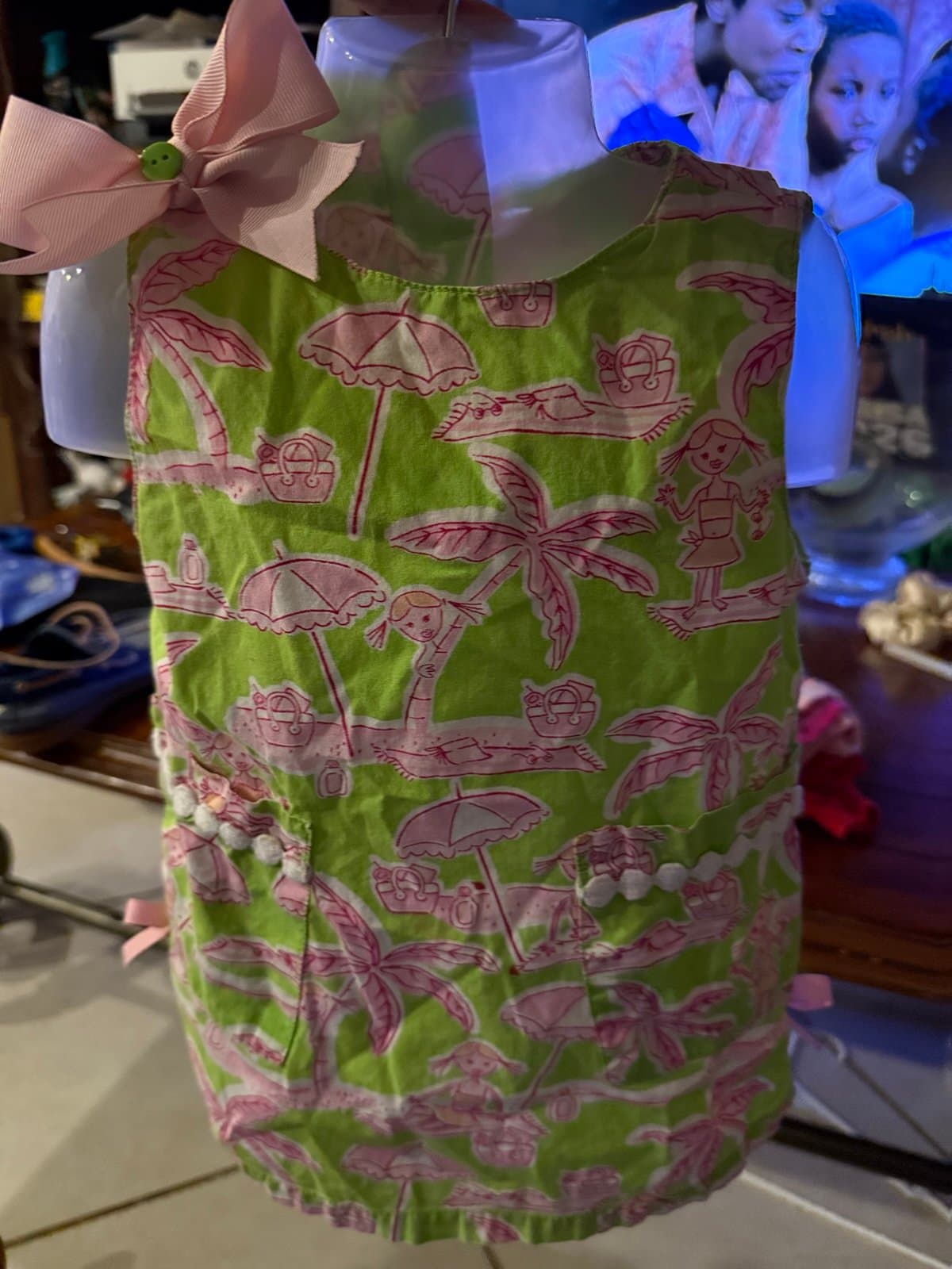 Baby Girl Green Pink Beach Print Romper 12 Months