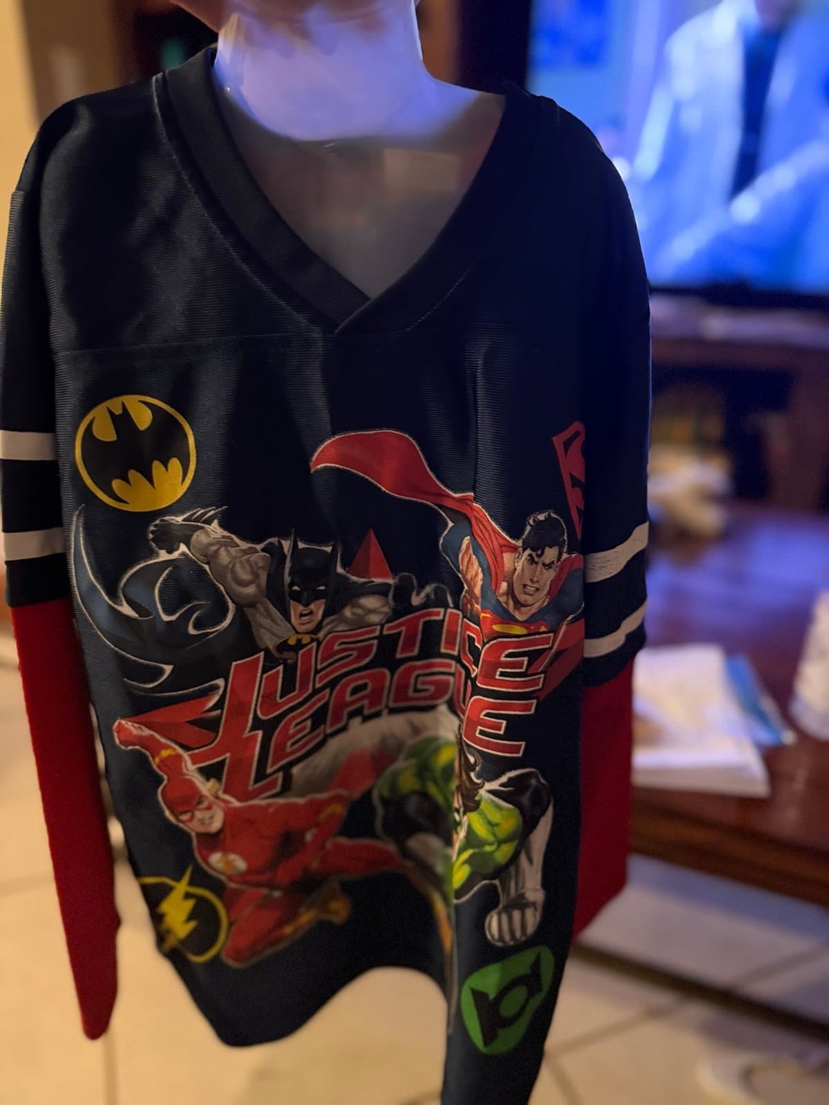 Justice League Batman Superman Flash Green Lantern Long Sleeve Shirt M (7) Navy