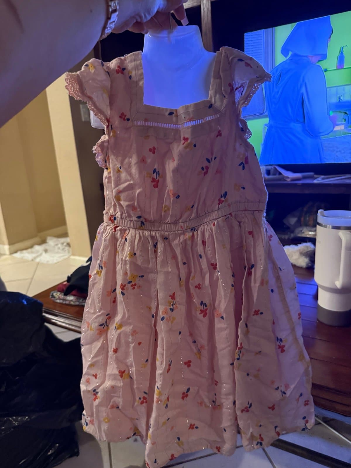Cat & Jack pink floral dress M (7/8)
