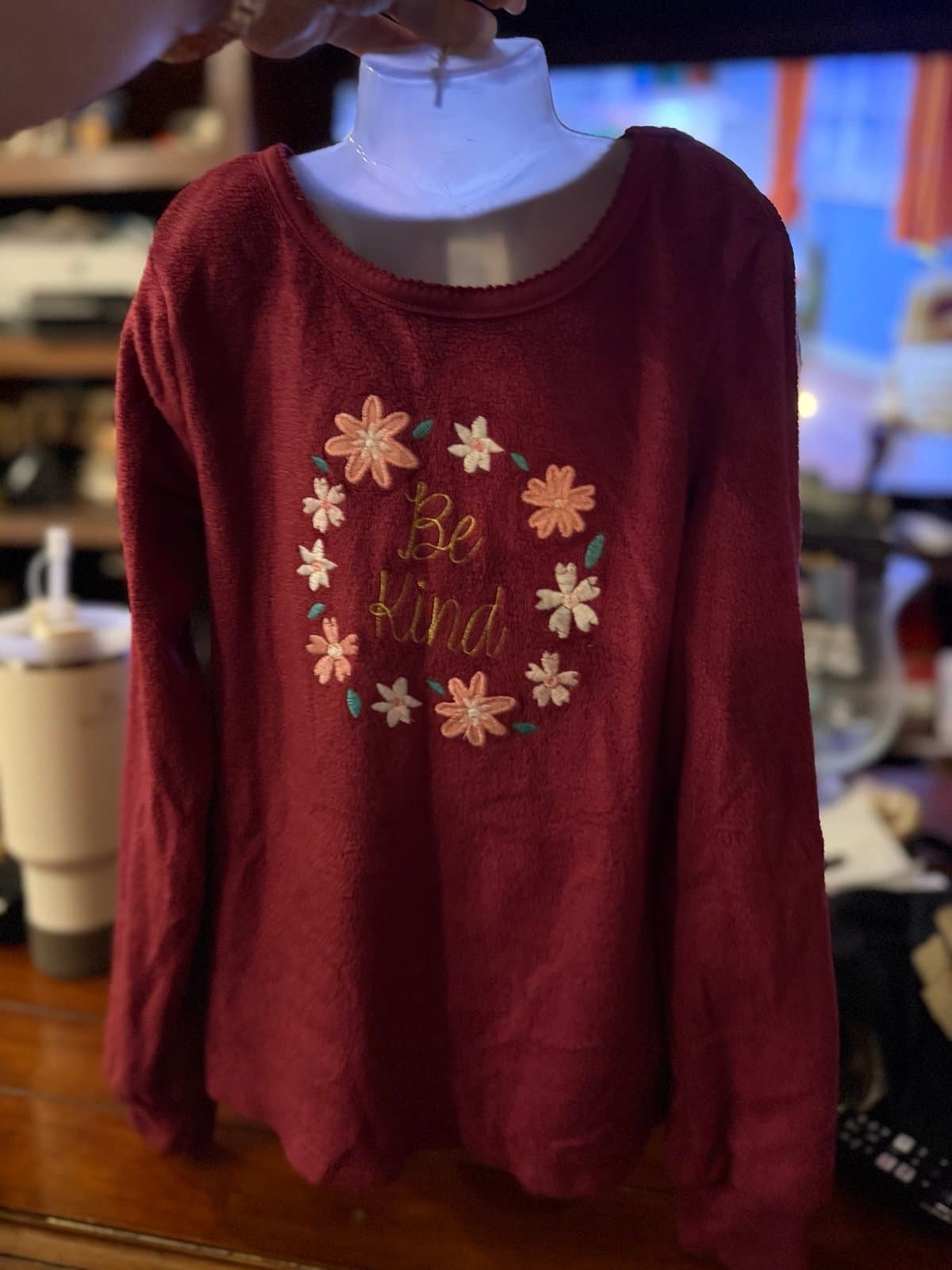 Member's Mark Fleece Pajama Top Size 7 Be Kind Embroidered