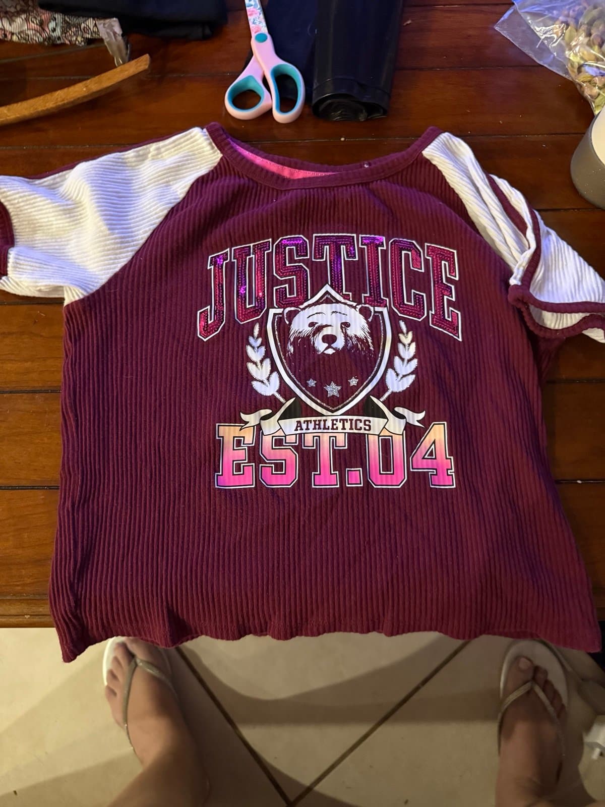Justice Girls Ribbed Raglan Top L (12/14)