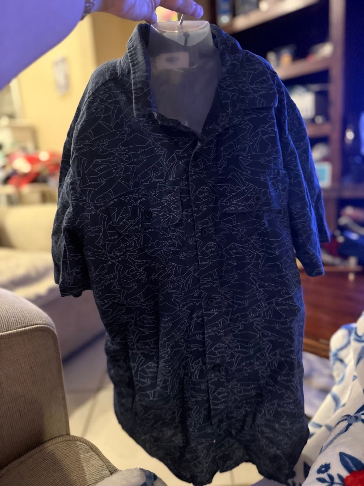Old Navy Shark Print Button Up Shirt L (10-12)