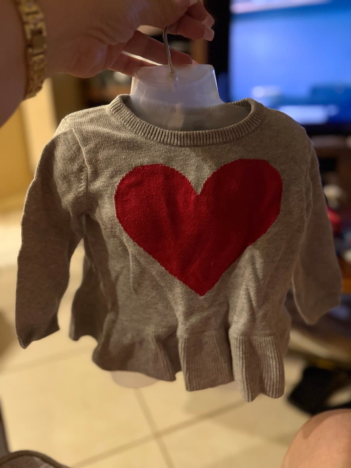 babyGap Gray Red Heart Peplum Sweater 6-12 months