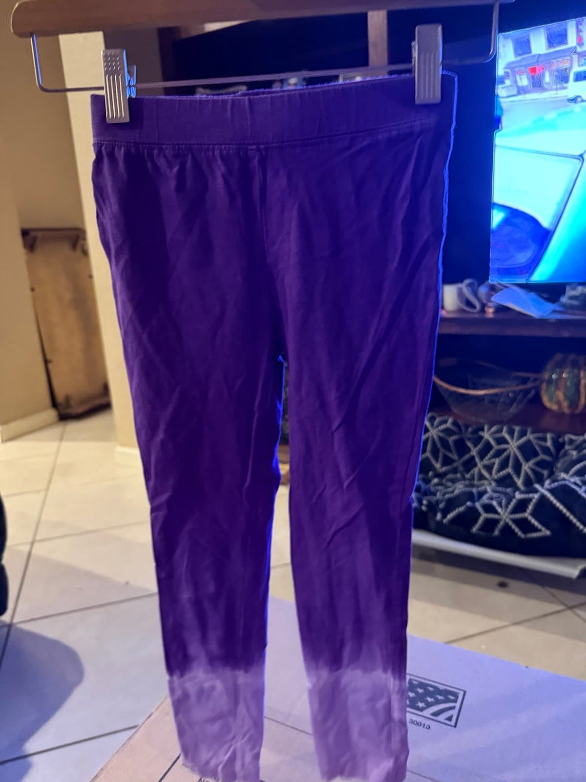 Girls Plaid Moose Purple Tie-Dye Leggings