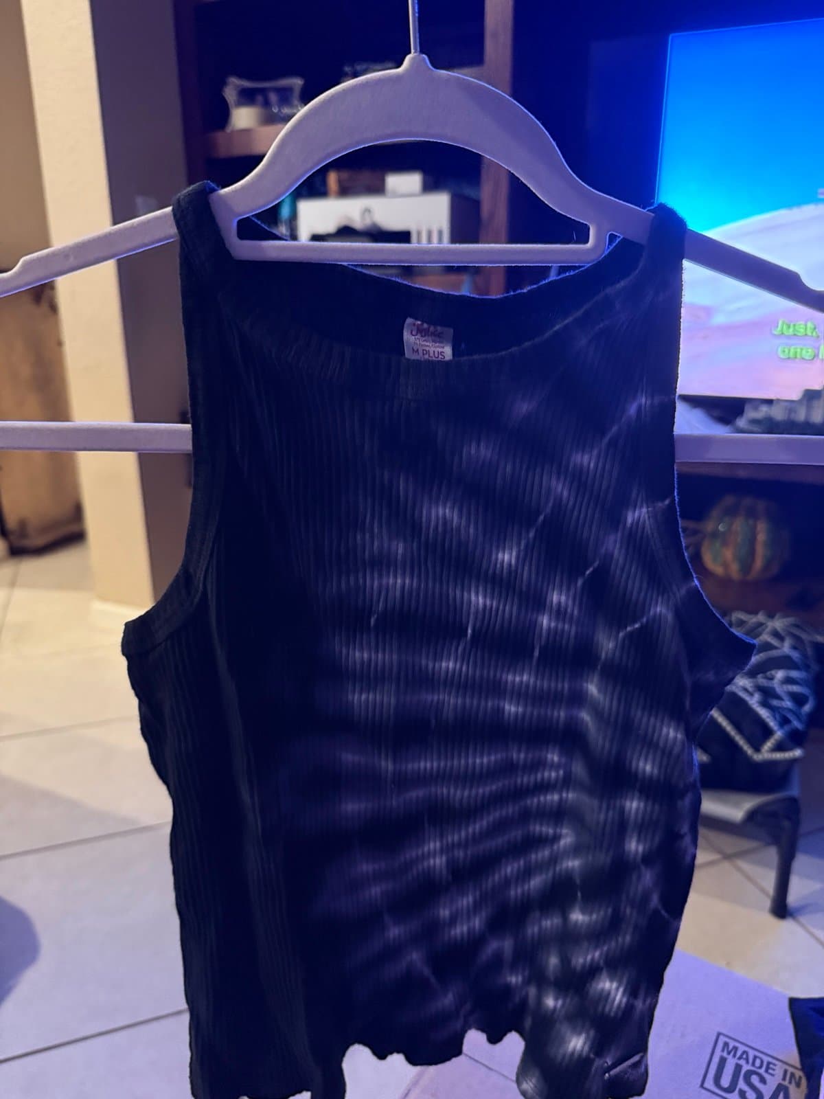 Justice Black Tie-Dye Ribbed Tank Top M Plus (10P)