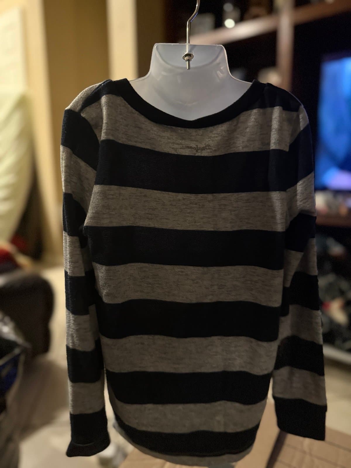 Kids Striped Long Sleeve Shirt Gray Navy Size 7