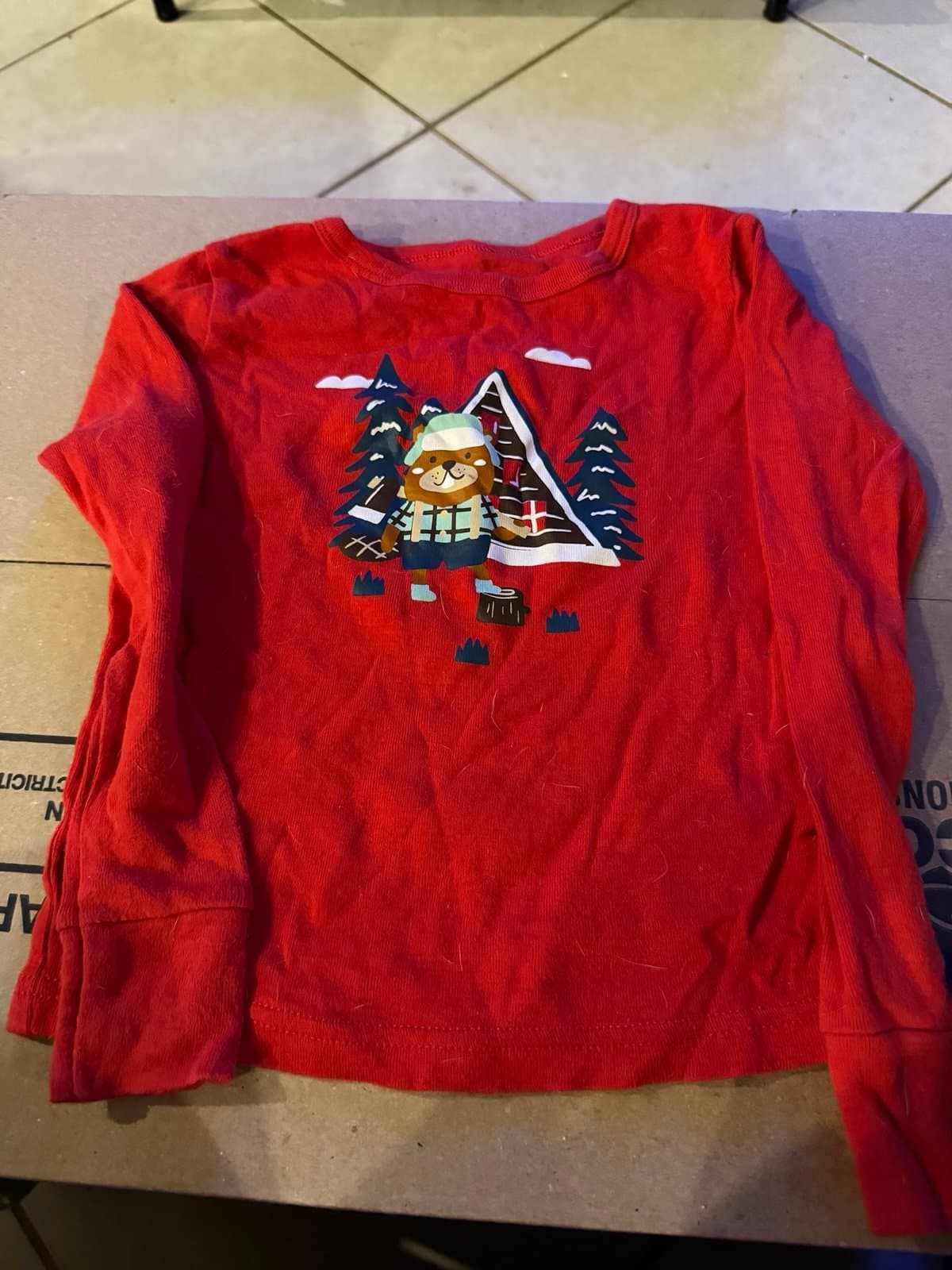 Cat & Jack Red Bear Camper Long Sleeve Shirt 5T