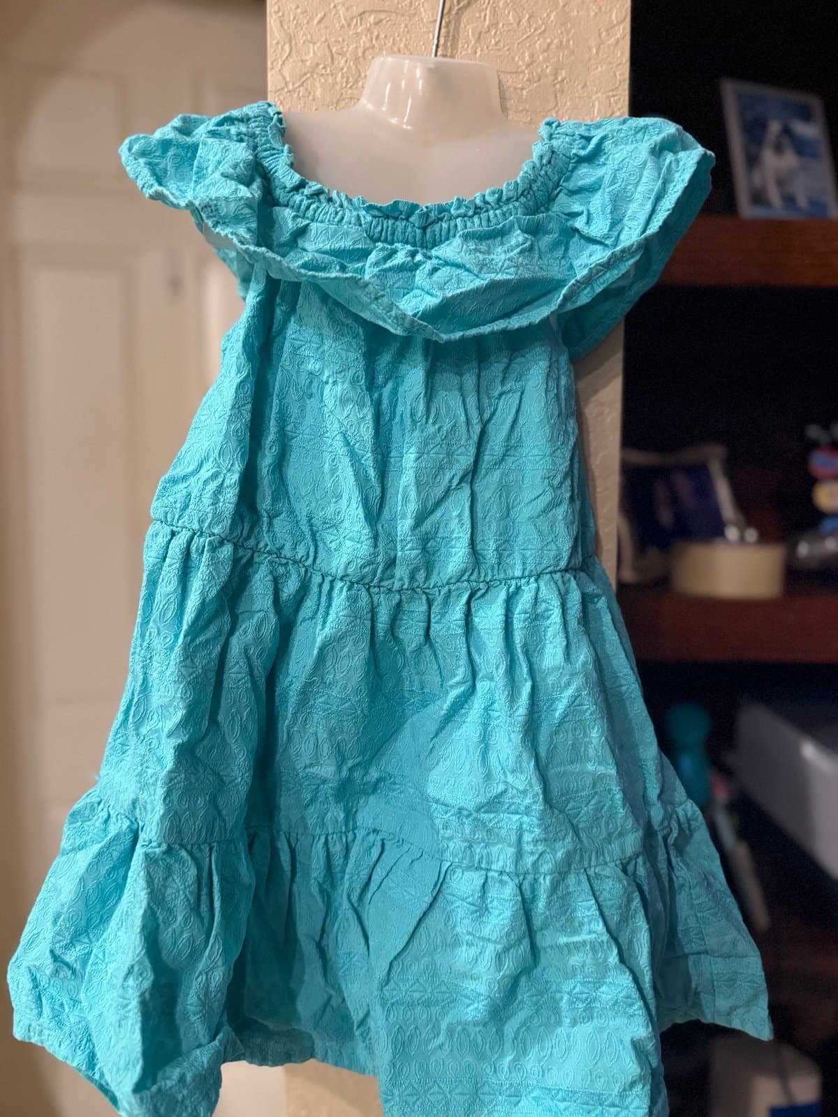 Genuine Kids from OshKosh teal blue ruffled off shoulder tiered dress 5T