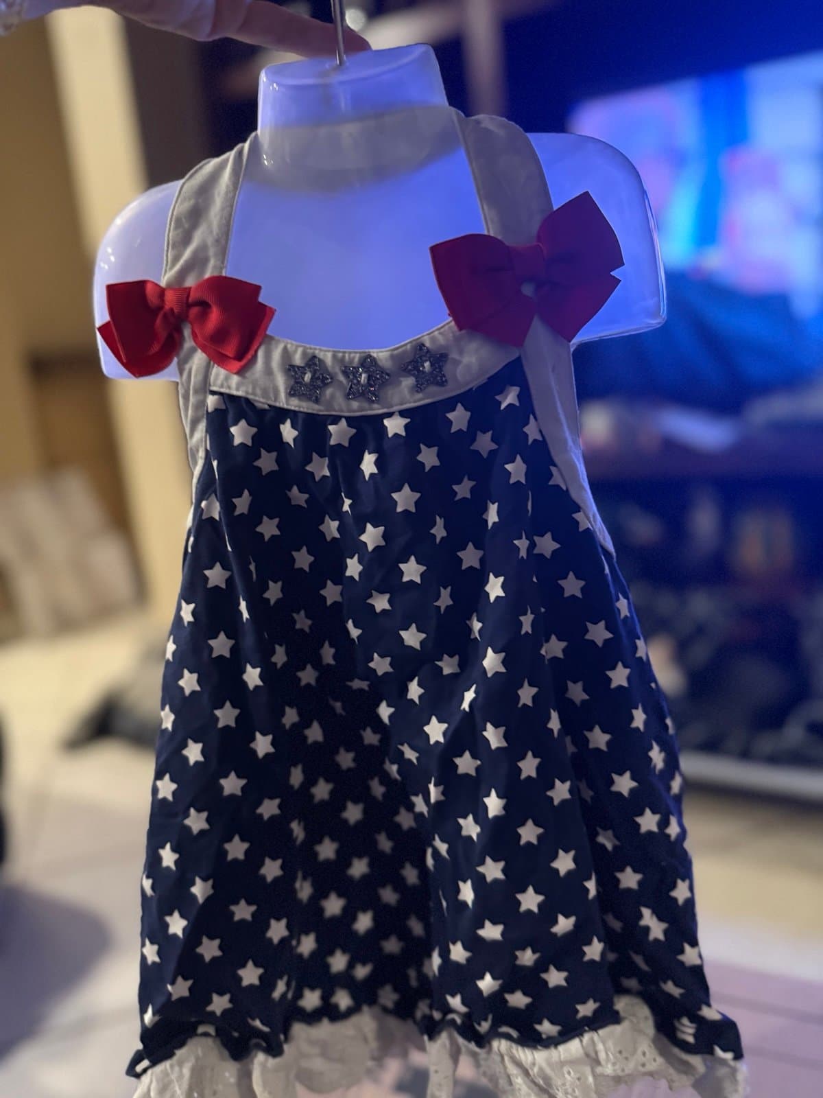 Baby Patriotic Star Dress with Red Bows