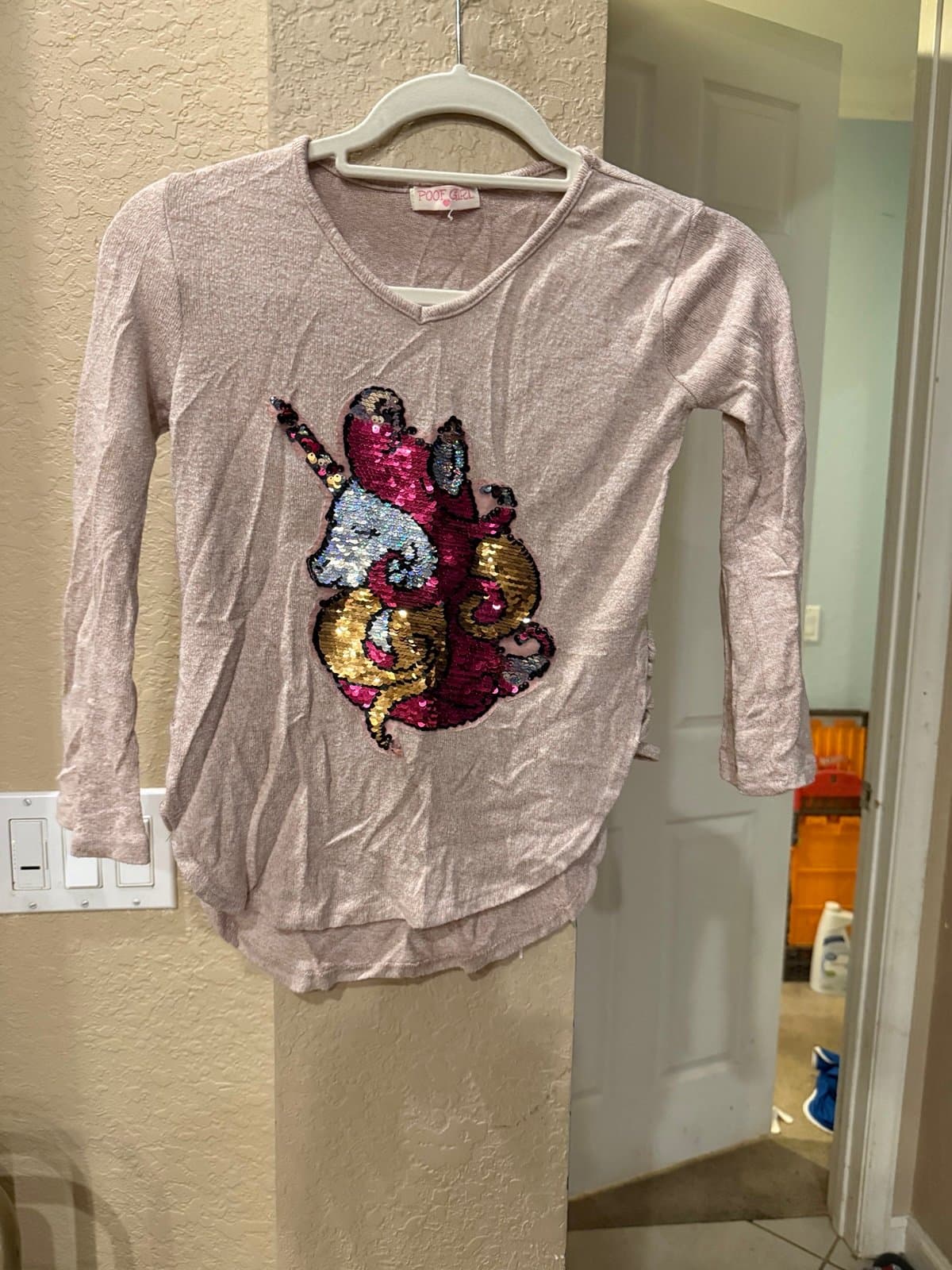 POOF GIRL long sleeve shirt with sequined unicorn and cut out sides