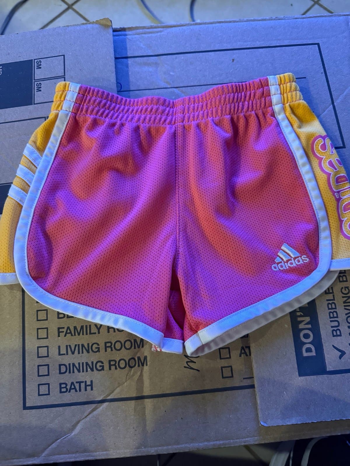 Adidas pink yellow mesh shorts 4T
