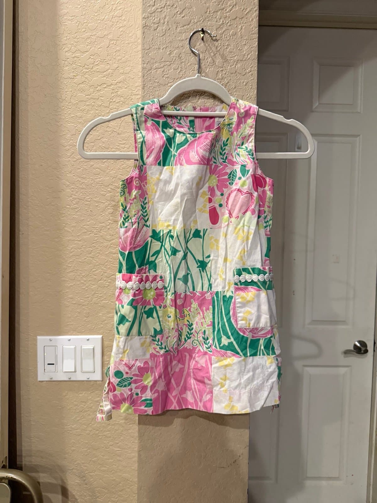 Lilly Pulitzer Girls Dress Size 5 Patchwork Floral Flamingo