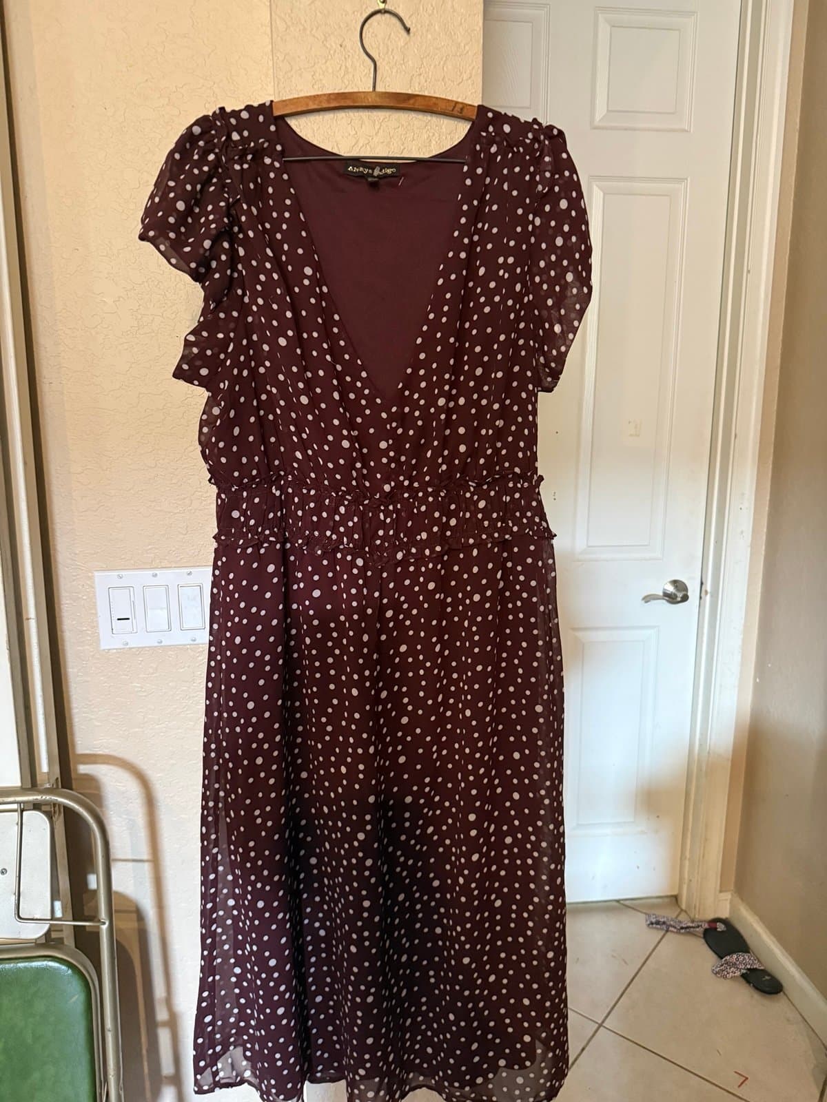 Always Indigo Maroon Polka Dot Midi Dress 2X