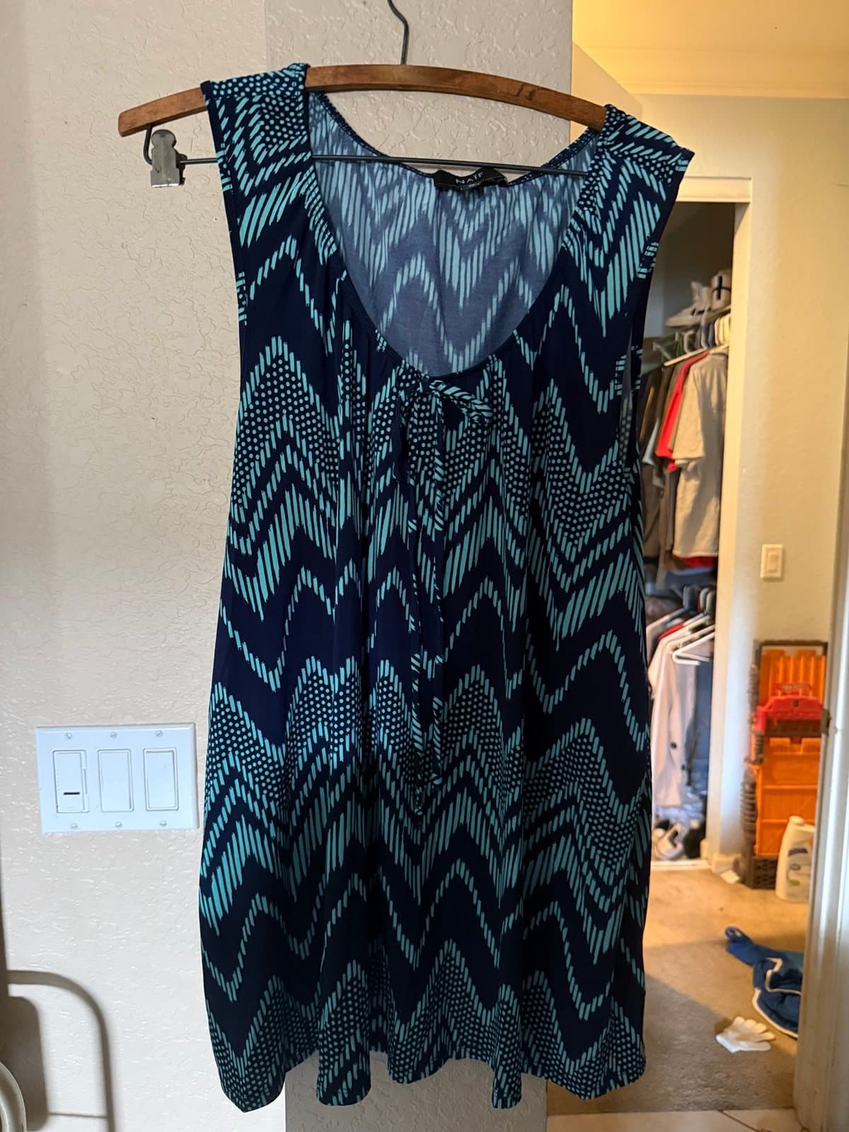 NAIF Blue Teal Chevron Sleeveless Dress Tunic