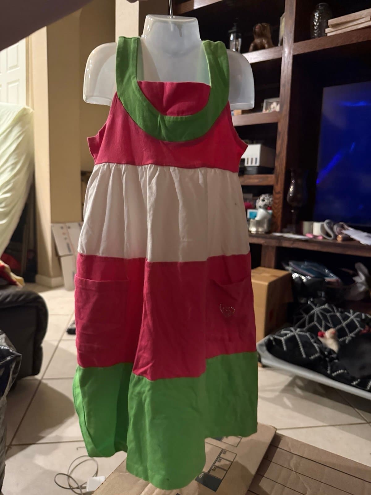Kids color block dress pink white green