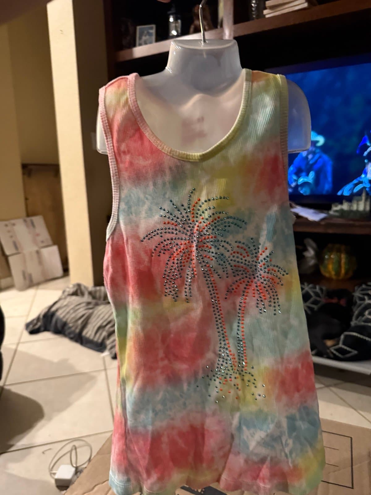 Epic Threads XL Ribbed Tank Top with Rhinestone Palm Trees