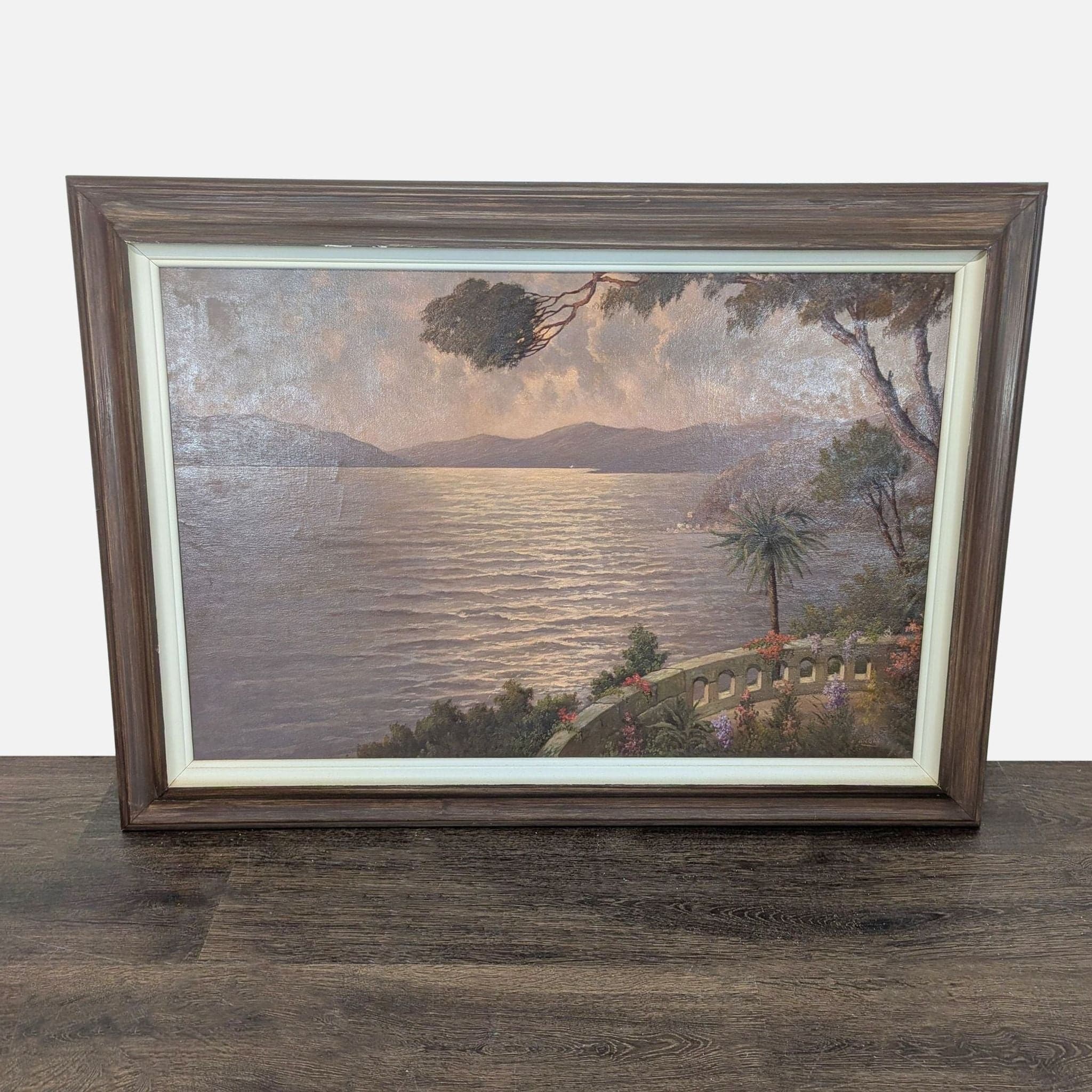 Vintage Mediterranean Coastal Sunset Oil Painting Signed J. Andre