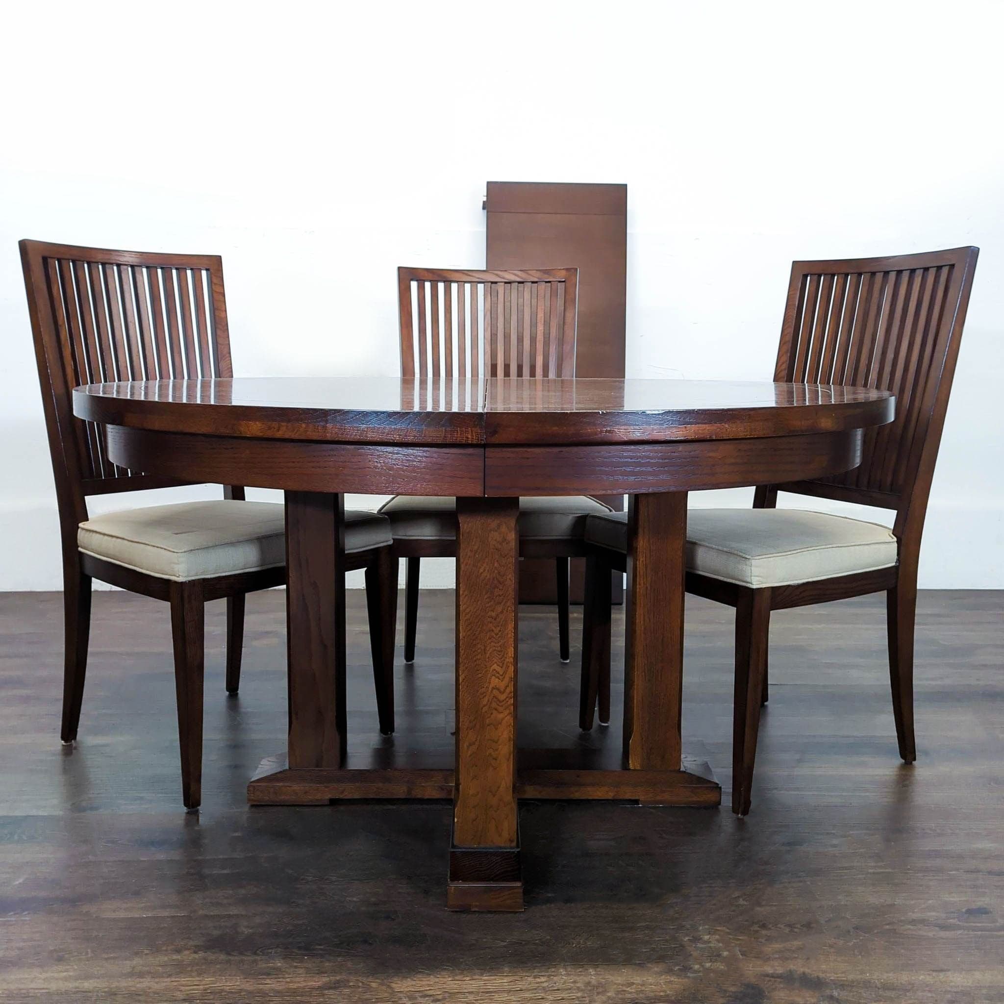 Contemporary Wooden Dining Set with Extendable Table and 6 Slat-Back Chairs