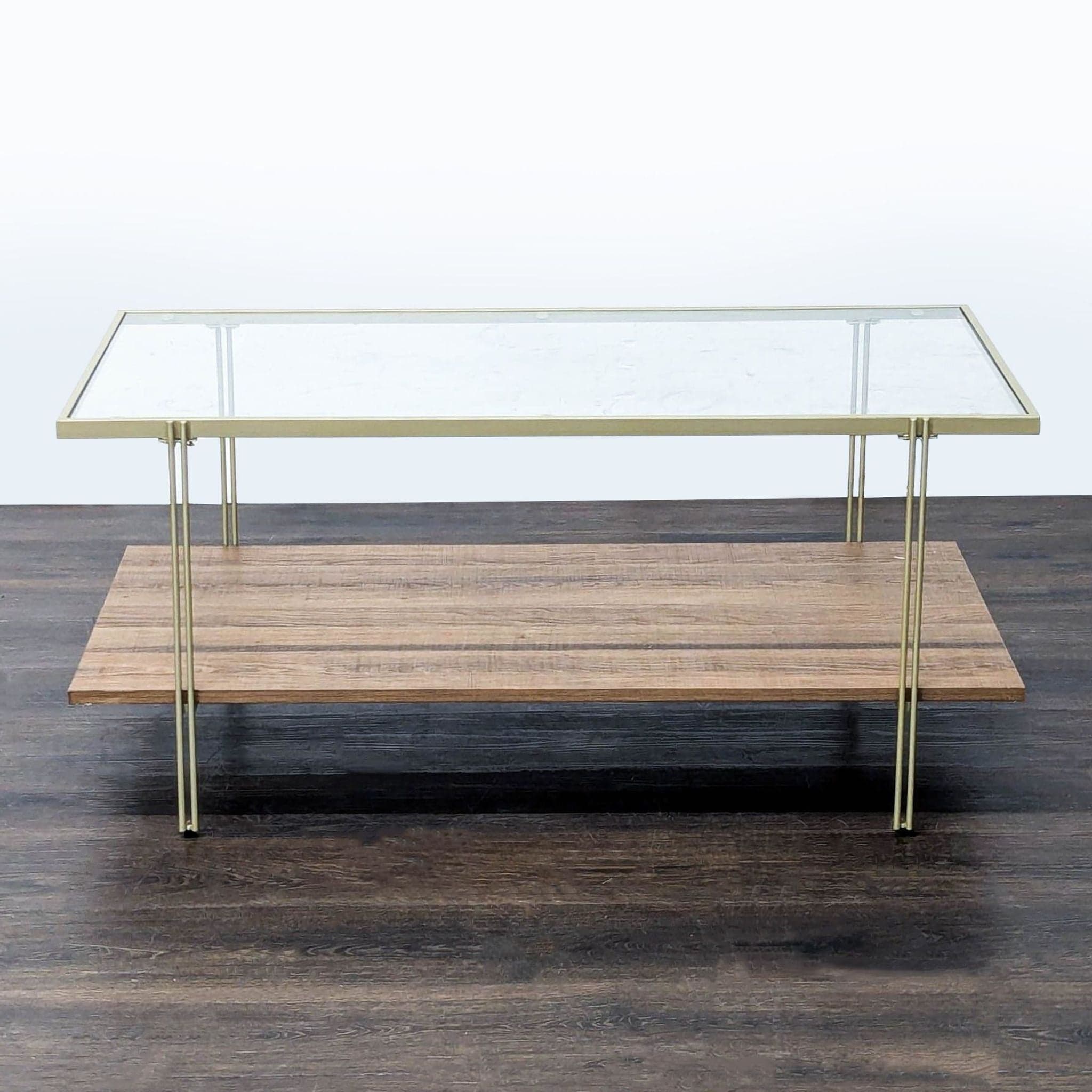 Glass Top Coffee Table with Shelf on Metal Frame