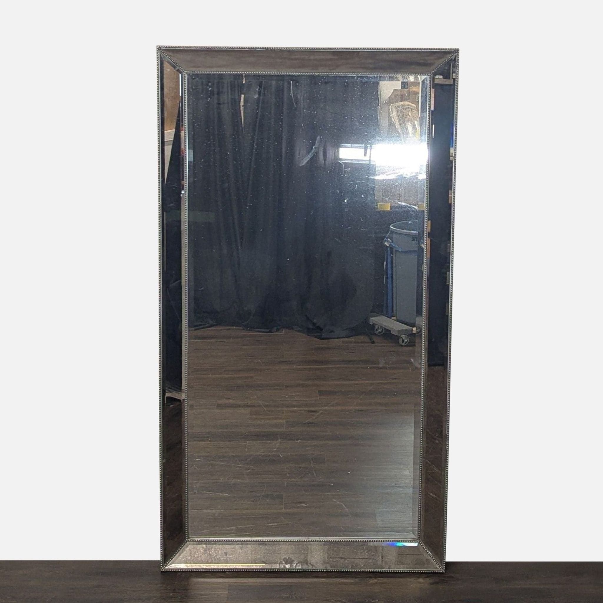 Floor Mirror with Beveled Glass Frame and Beading Trim