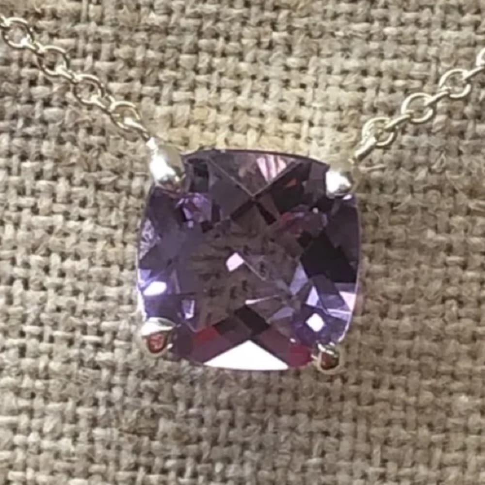 Retired Tiffany Co 925 Necklace Amethyst Sparkler Pendant Cushion/Princess 16”