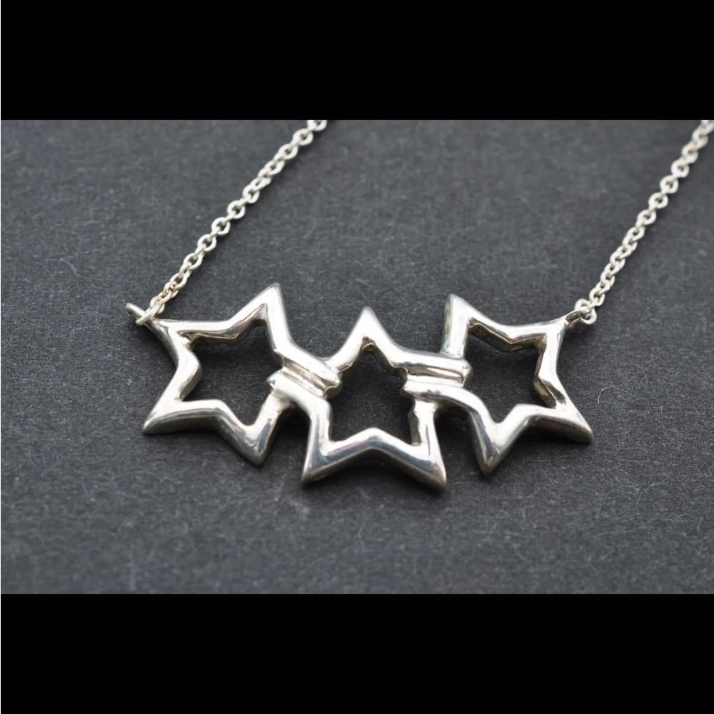 Tiffany & Co. Triple Open Star PERETTI Necklace Sterling Silver925 3.5g 12171