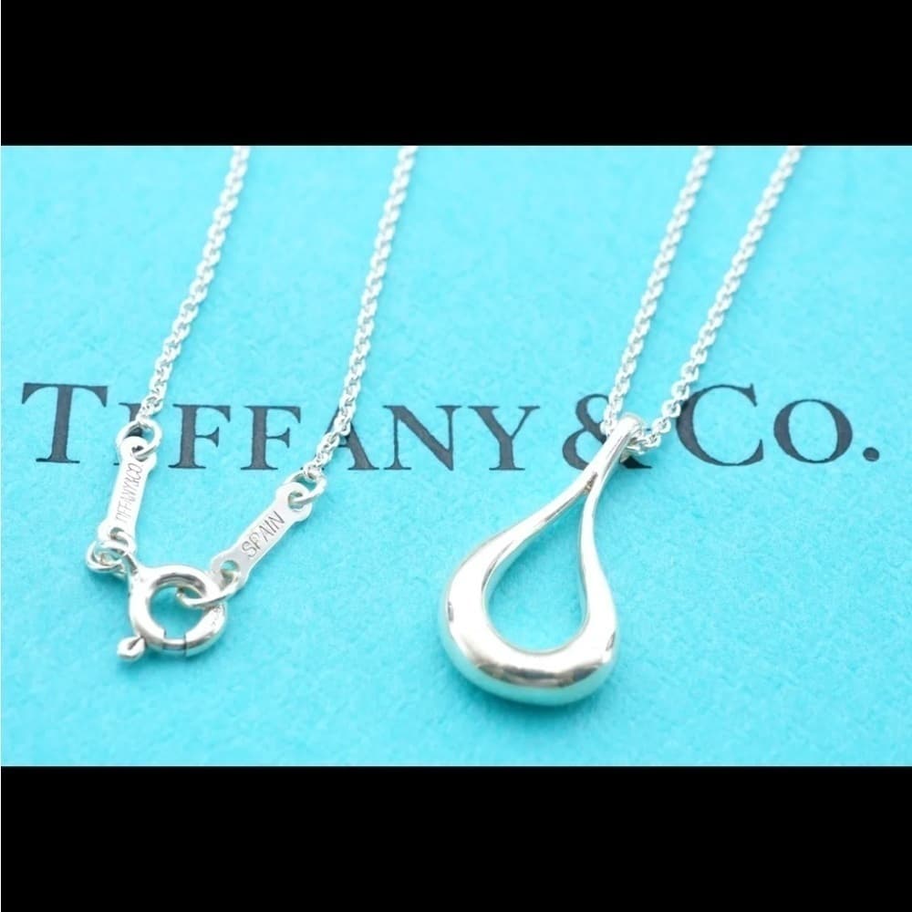Tiffany & Co. Open Teardrop PERETTI Necklace Sterling Silver925 3.2g Used 111286