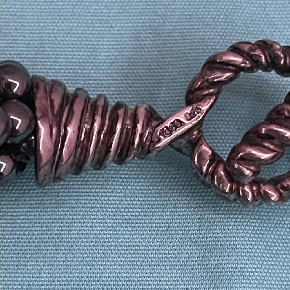 Tiffany & Co Sterling Silver 8 Strand Hematite Bead Torsade Toggle Necklace
